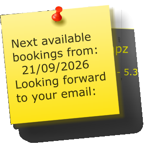 Next available bookings from:   21/09/2026 Looking forward to your email: